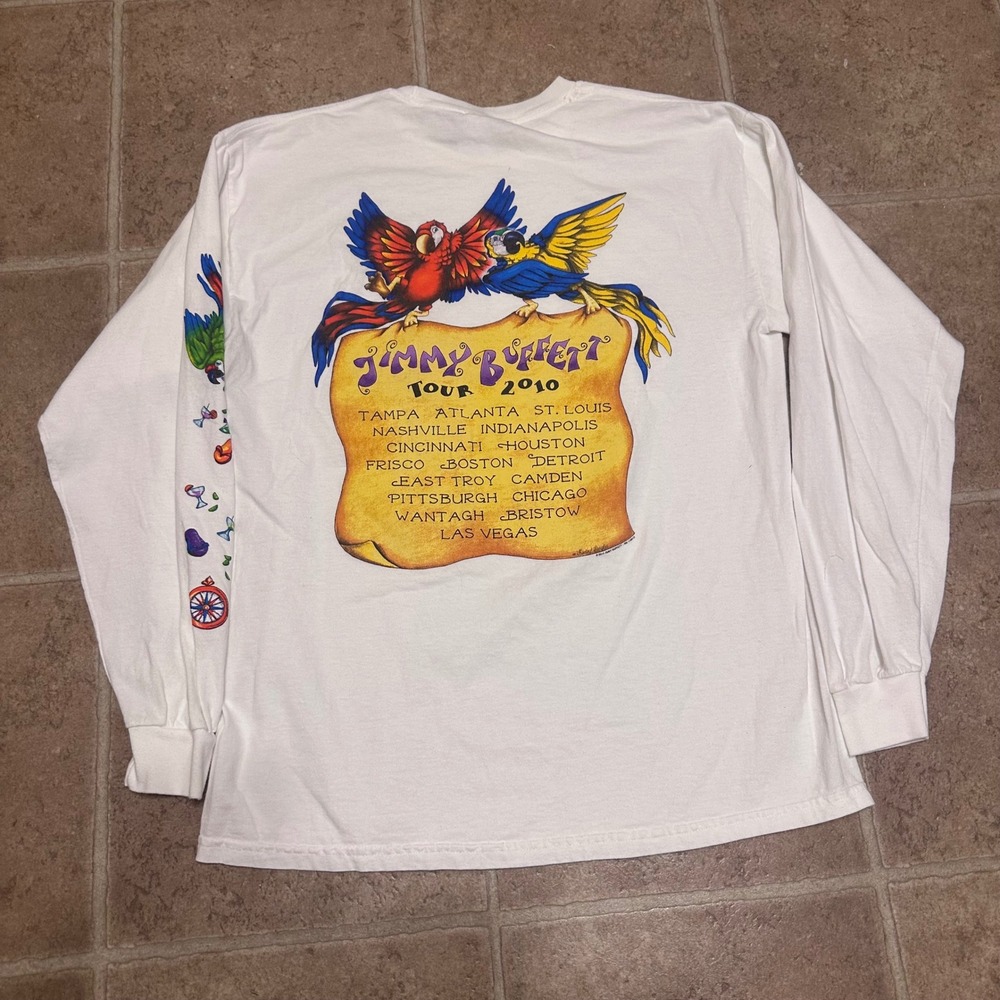 Gildan Jimmy Buffett Tour 2010 Shirt Mens Large White Excellent Long Sleeve Tee - Picture 2 of 7
